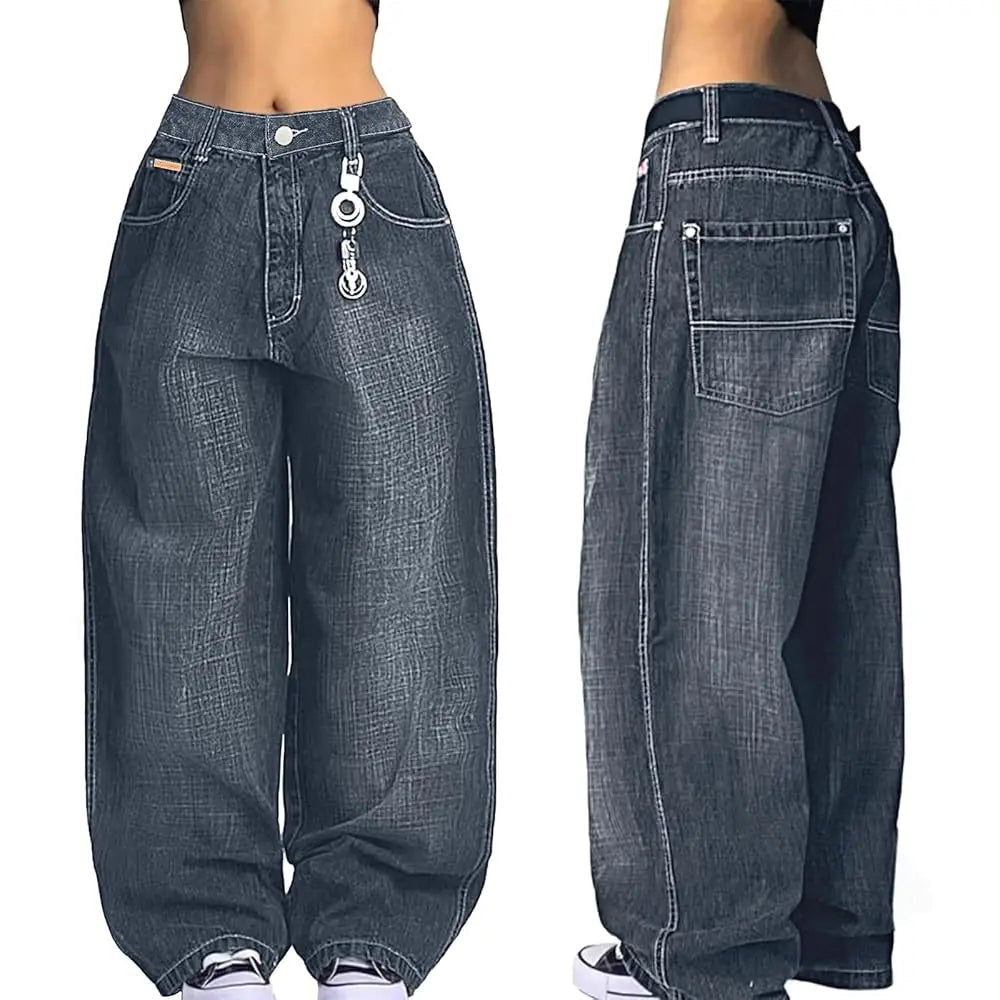 Emmiol【Back to School】Women Hip Hop Baggy Jeans Wide Leg Mid-Low Waist Barrel Jeans Loose Boyfriends Jeans 90S Vintage Denim Pants Casual Comfy Black Womenswear Summer Vibes