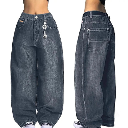 Emmiol【Back to School】Women Hip Hop Baggy Jeans Wide Leg Mid-Low Waist Barrel Jeans Loose Boyfriends Jeans 90S Vintage Denim Pants Casual Comfy Black Womenswear Summer Vibes
