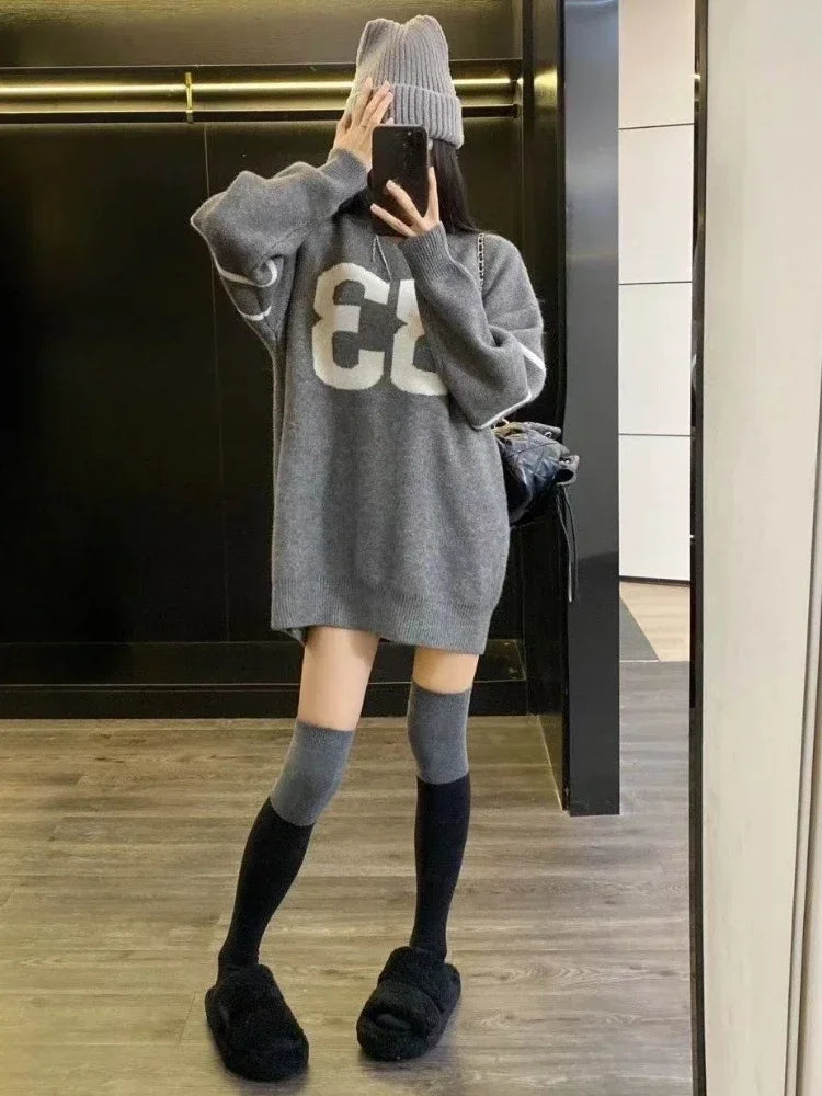 Y2K Vintage Knitted Sweater Women 2025, Growzed Harajuku Grunge Pullover, Casual Streetwear Jacquard Jumpers (72 characters)