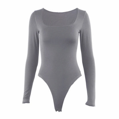 Long Sleeve Bodysuits Spring 2025 Square-Cut Collar Solid Bodycon Elastic Romper Sexy Y2k Women Clothing Fashion Club Party 2520