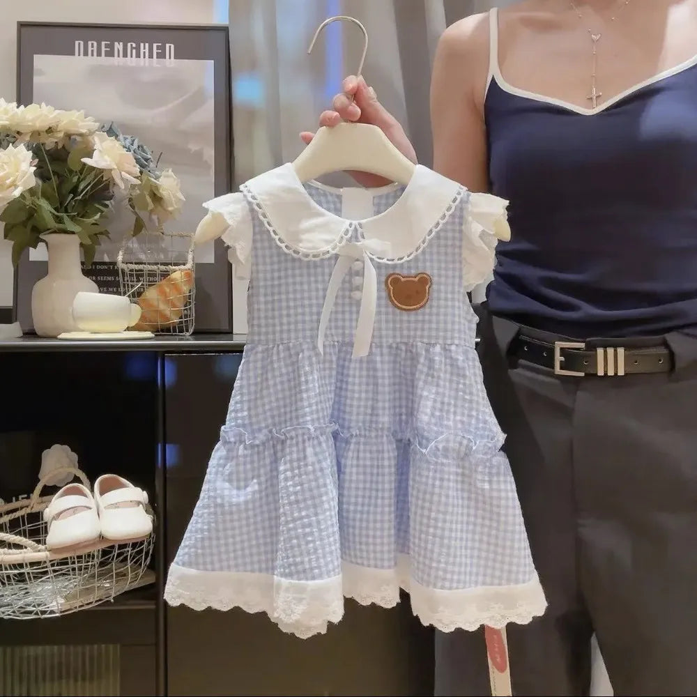 Blue Plaid Korean Girls Dress