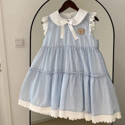Blue Plaid Korean Girls Dress