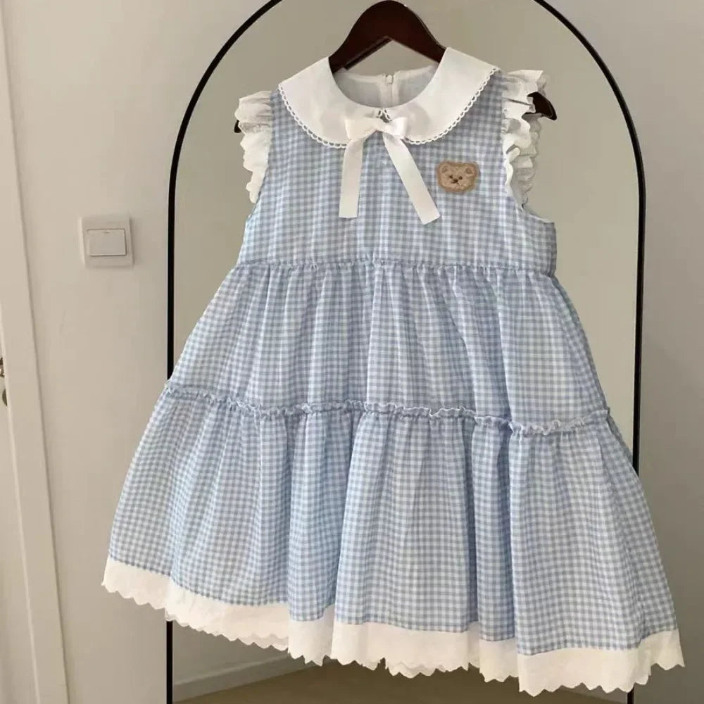 Blue Plaid Korean Girls Dress