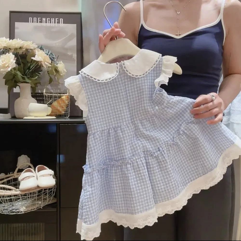Blue Plaid Korean Girls Dress