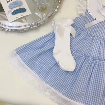 Blue Plaid Korean Girls Dress