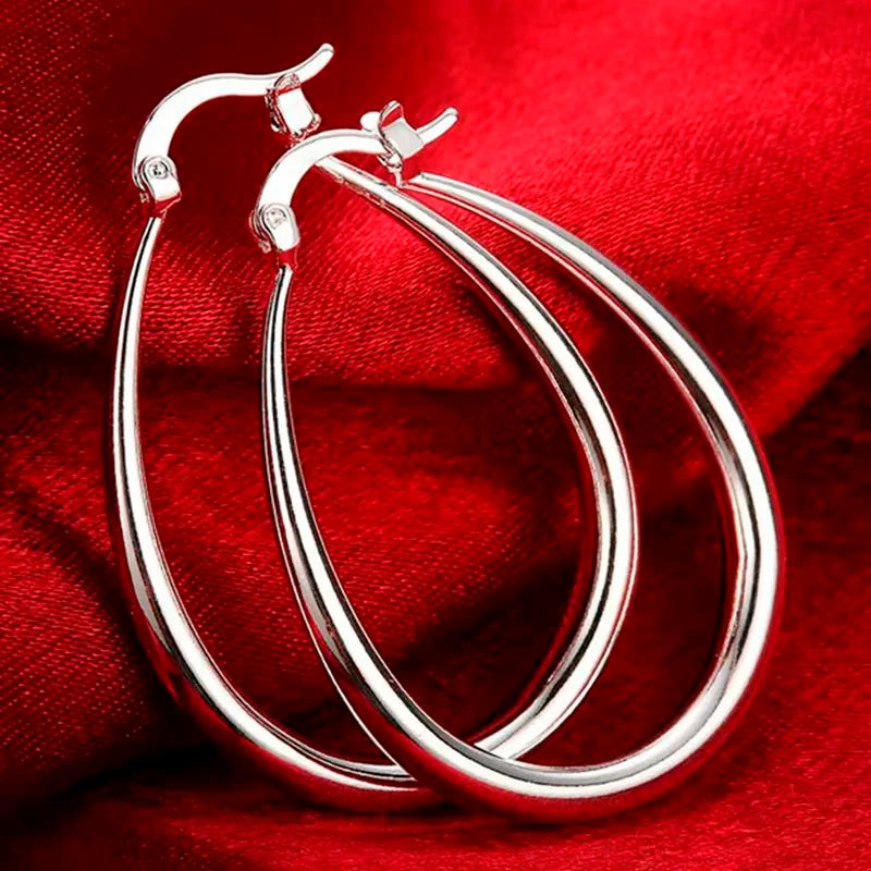 41MM 925 sterling silver Smooth Circle cute Hoop Earrings For Women Fashion Party Wedding Accessories Jewelry Christmas Gifts