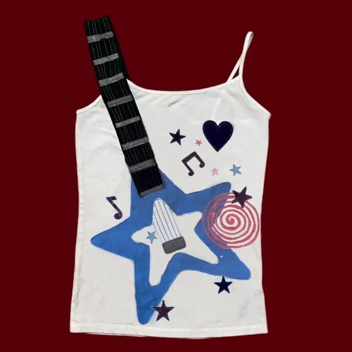 Y2k Subculture Punk Rock Camisole Retro Guitar Print Halter Vest Ladies Hip Hop Hottie Slim Tops Street Fashion Chic Clothing