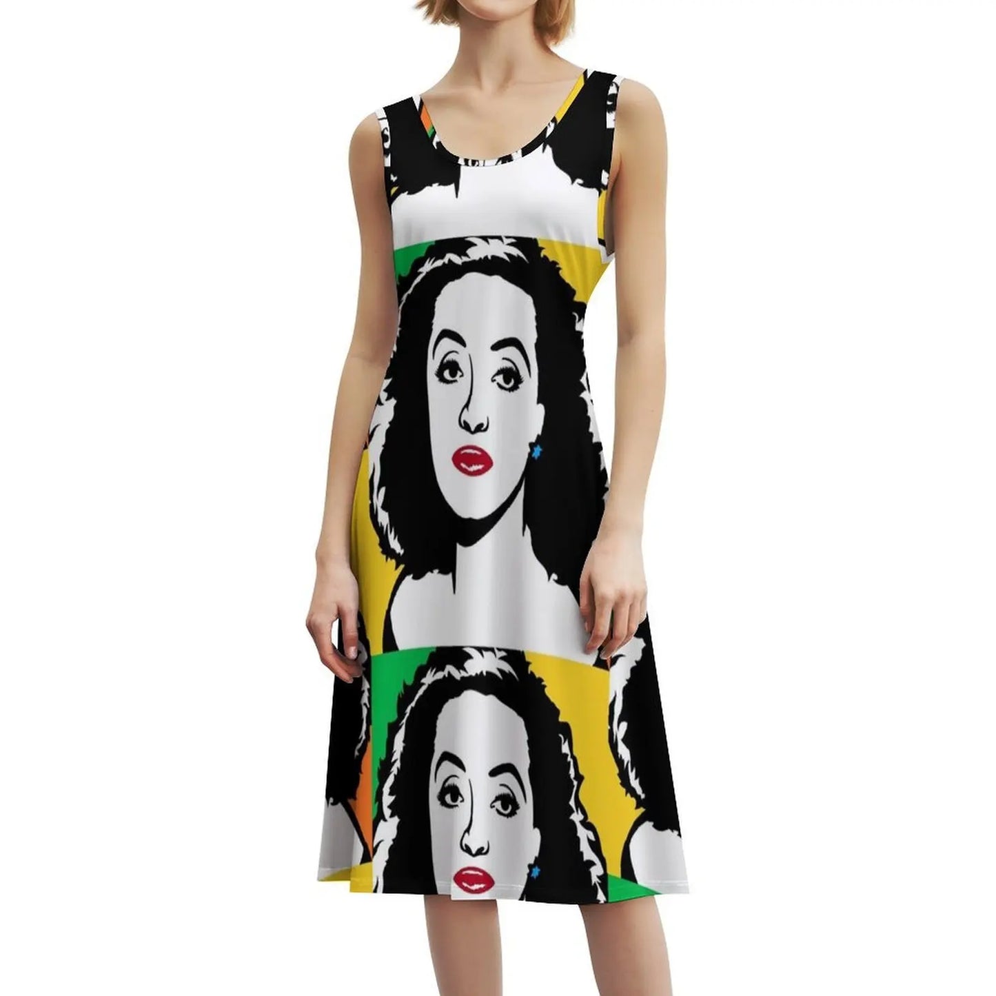 Bette Davis Cartoon Popart Drawing Bohemian Sleeveless Dress For Women Print Beach Party Dresses Bette Davis Cartoon Popart