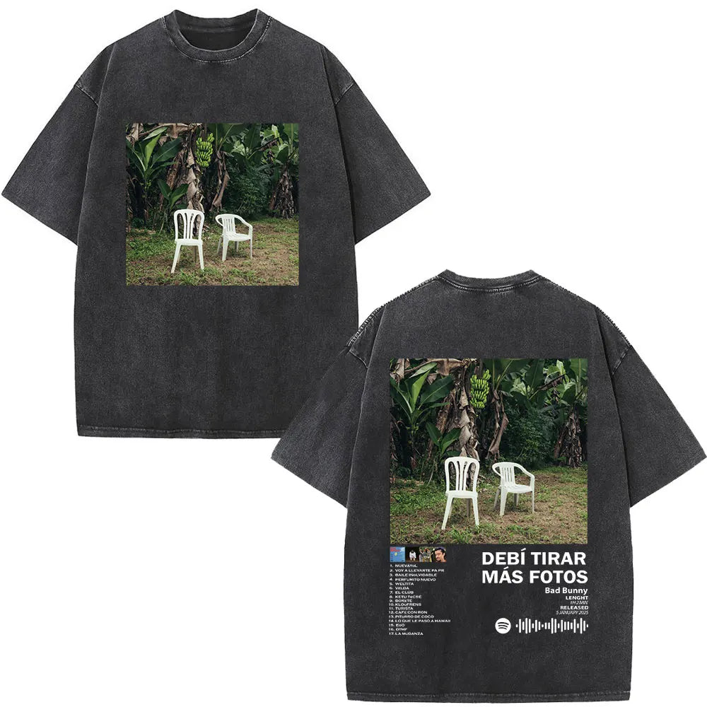 Washed Vintage Rapper Bad Bunny T-shirt Debi Tirar Mas Fotos DTMF Album 2025 T Shirts Men Women Hip Hop Oversized T-shirts Tops