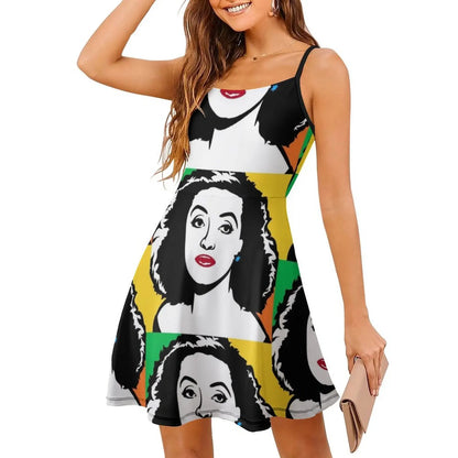 Bette Davis Cartoon Popart Drawing Bohemian Sleeveless Dress For Women Print Beach Party Dresses Bette Davis Cartoon Popart