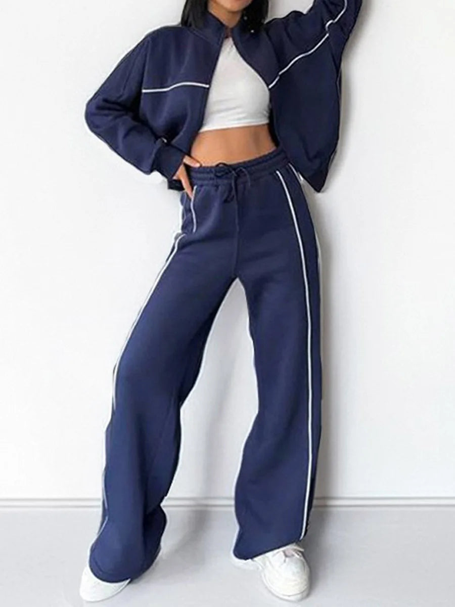 Modigirl 2026 Women 2 Piece Set Women's Suits Tracksuit Contrast Stripe Zipper Jacket High Waist Drawstring Pants Casual Outfits
