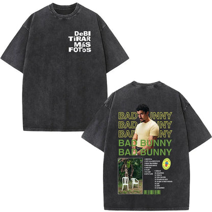 Washed Vintage Rapper Bad Bunny T-shirt Debi Tirar Mas Fotos DTMF Album 2025 T Shirts Men Women Hip Hop Oversized T-shirts Tops