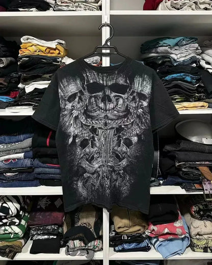 Summer Men's Breathable Round Neck T-shirt Y2K Retro Clothing Punk Hip Hop Pattern Printed Outdoor Fashion Top