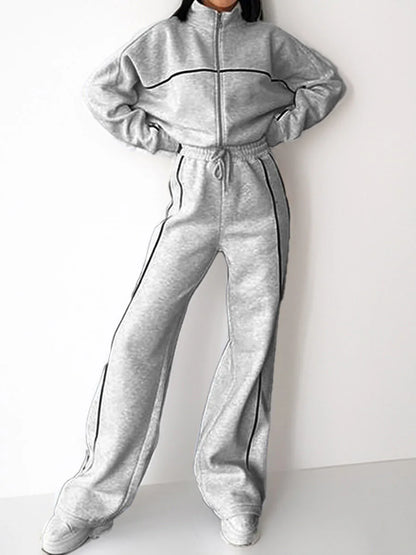 Modigirl 2026 Women 2 Piece Set Women's Suits Tracksuit Contrast Stripe Zipper Jacket High Waist Drawstring Pants Casual Outfits