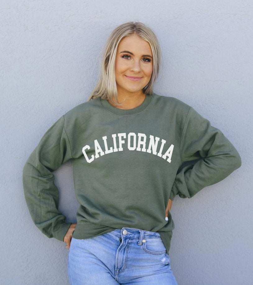 Military green Agate California sweatshirt, casual sweater with a relaxed fit, featuring a soft fabric and classic design.