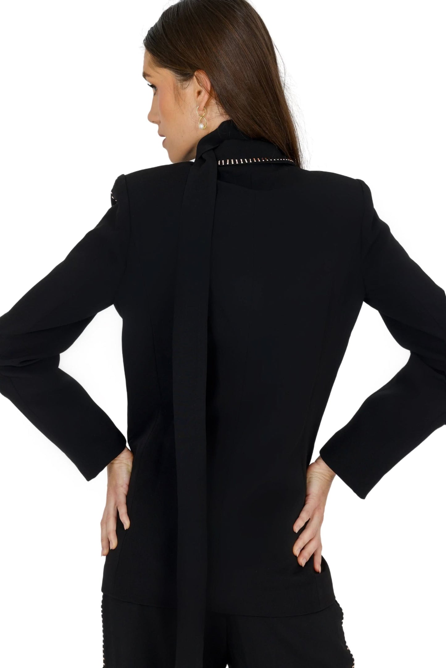 Light gray Akalia Pamela blazer displayed on a hanger, showing its tailored fit and classic lapel design.