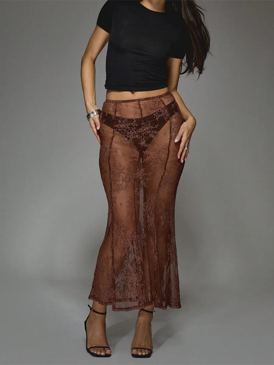 New Fashion Womens Summer Sheer Lace Skirt Trendy Long Cocktail Skirt For Bar Beach Party Skin Friendly Hot Sale S-XL - Redemption By Ashley North