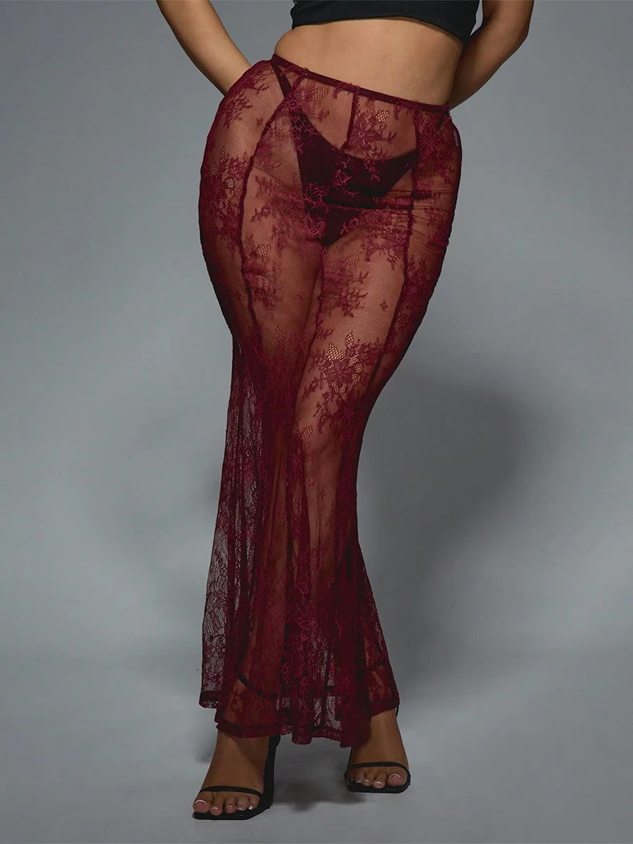 New Fashion Womens Summer Sheer Lace Skirt Trendy Long Cocktail Skirt For Bar Beach Party Skin Friendly Hot Sale S-XL - Redemption By Ashley North