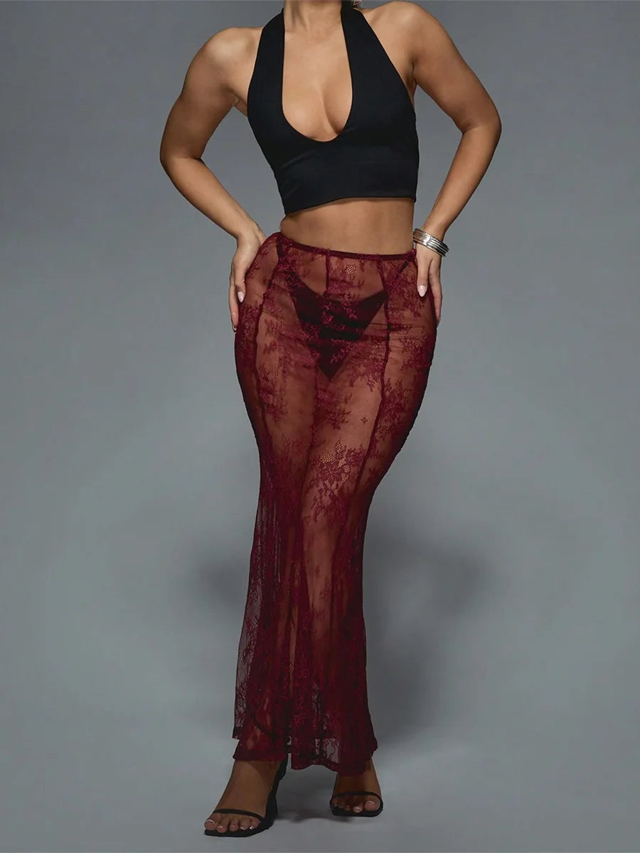New Fashion Womens Summer Sheer Lace Skirt Trendy Long Cocktail Skirt For Bar Beach Party Skin Friendly Hot Sale S-XL - Redemption By Ashley North