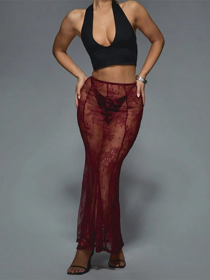 New Fashion Womens Summer Sheer Lace Skirt Trendy Long Cocktail Skirt For Bar Beach Party Skin Friendly Hot Sale S-XL - Redemption By Ashley North