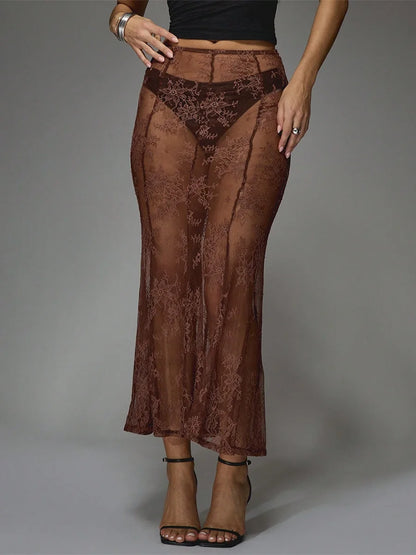 New Fashion Womens Summer Sheer Lace Skirt Trendy Long Cocktail Skirt For Bar Beach Party Skin Friendly Hot Sale S-XL - Redemption By Ashley North
