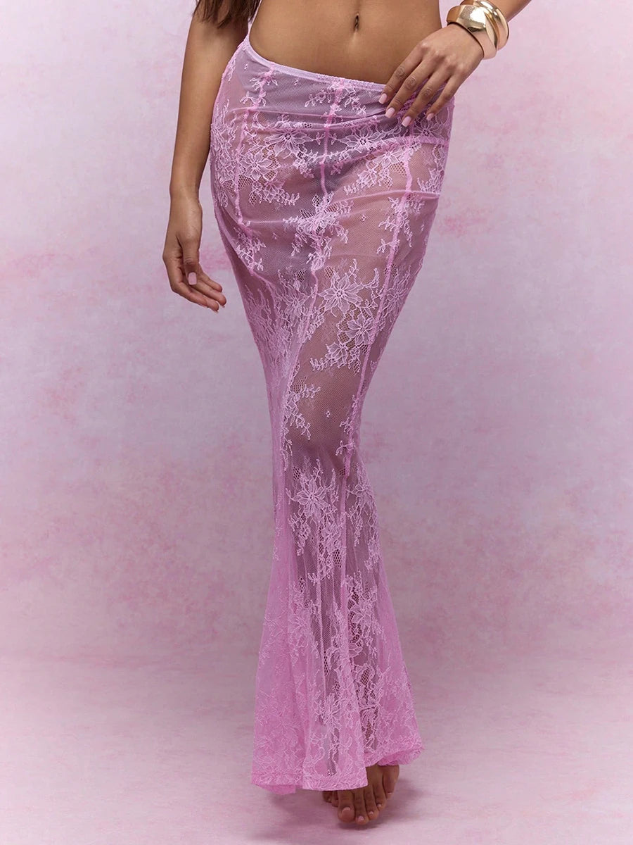 New Fashion Womens Summer Sheer Lace Skirt Trendy Long Cocktail Skirt For Bar Beach Party Skin Friendly Hot Sale S-XL - Redemption By Ashley North