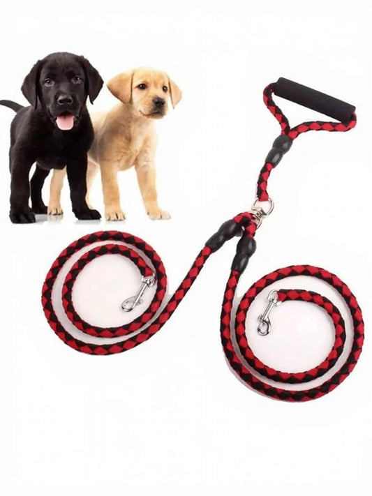 Black and red braided dog leash from All Sorts Co., designed for comfortable, effortless walks with your furry friend.
