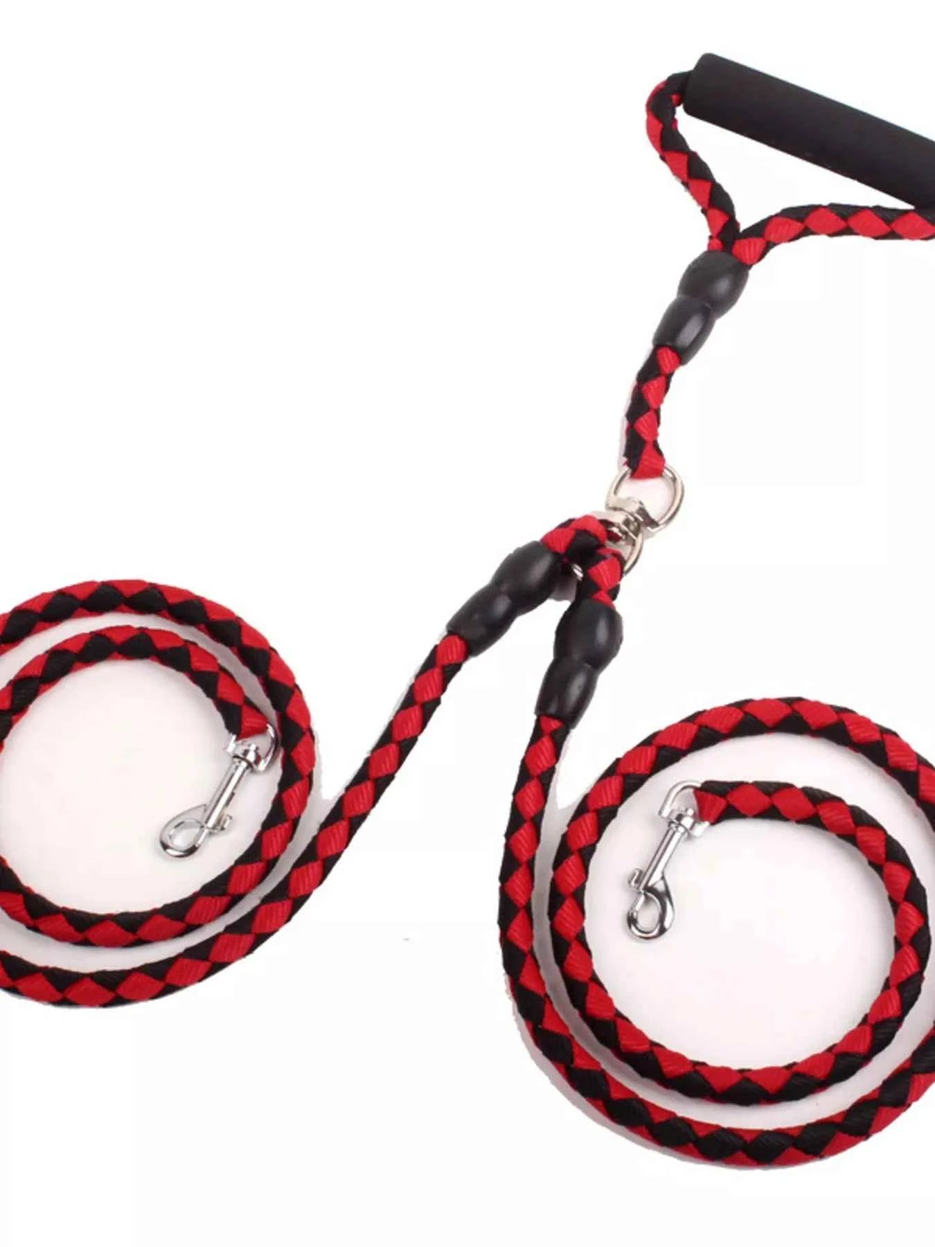 Black and red braided dog leash by All Sorts Co., durable and comfortable for easy walks with your furry friend.