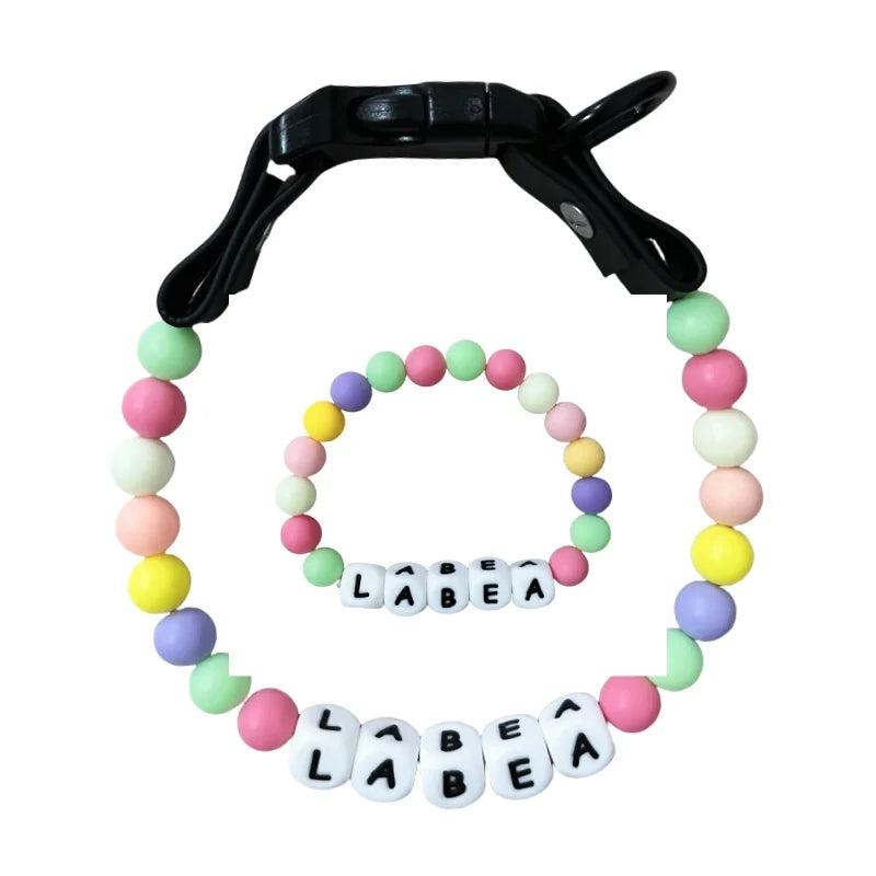 Personalized Pet Collar and Matching Bracelet Set from PawBond™ by AnHui GoodLuck, featuring colorful adjustable designs for pets and owners.