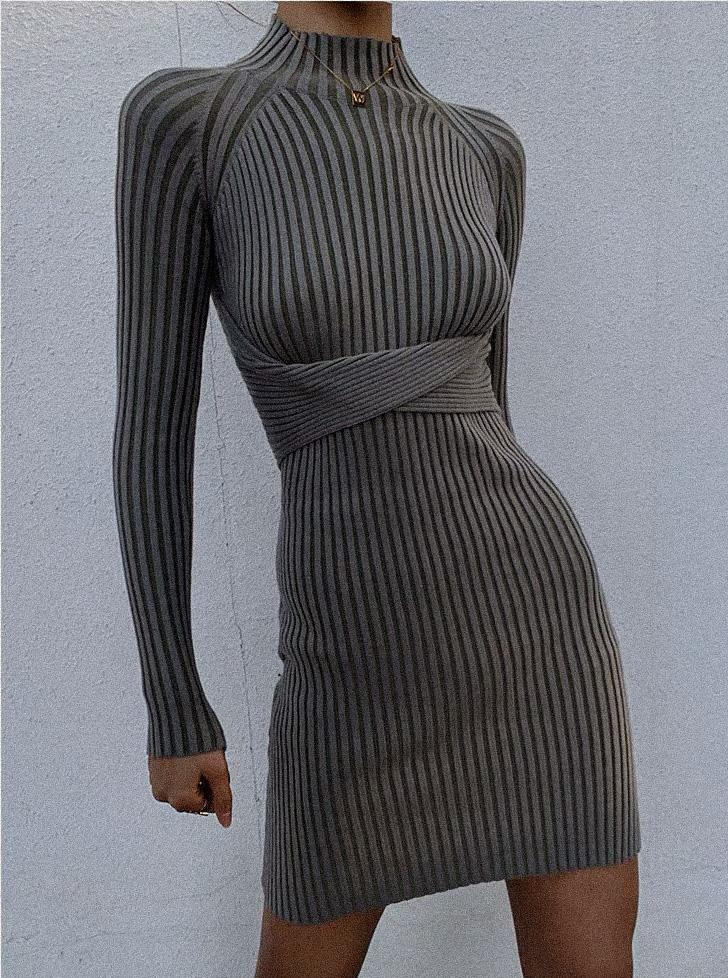 Azure Thanatos Malika Knit Dress in ivory, featuring a cozy, stylish knit fabric and a flattering dress silhouette.