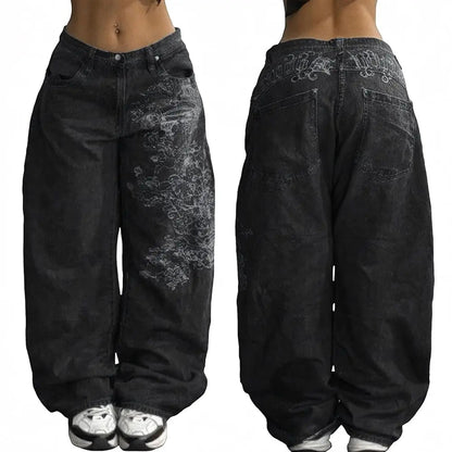 Emmiol【Back to School】Women Hip Hop Baggy Jeans Wide Leg Mid-Low Waist Barrel Jeans Loose Boyfriends Jeans 90S Vintage Denim Pants Casual Comfy Black Womenswear Summer Vibes