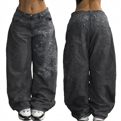 Emmiol【Back to School】Women Hip Hop Baggy Jeans Wide Leg Mid-Low Waist Barrel Jeans Loose Boyfriends Jeans 90S Vintage Denim Pants Casual Comfy Black Womenswear Summer Vibes