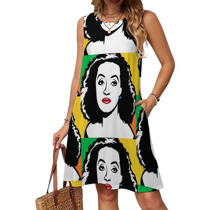 Bette Davis Cartoon Popart Drawing Bohemian Sleeveless Dress For Women Print Beach Party Dresses Bette Davis Cartoon Popart