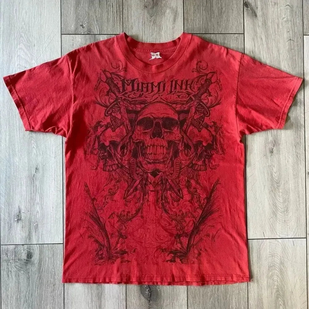 Summer Men's Breathable Round Neck T-shirt Y2K Retro Clothing Punk Hip Hop Pattern Printed Outdoor Fashion Top