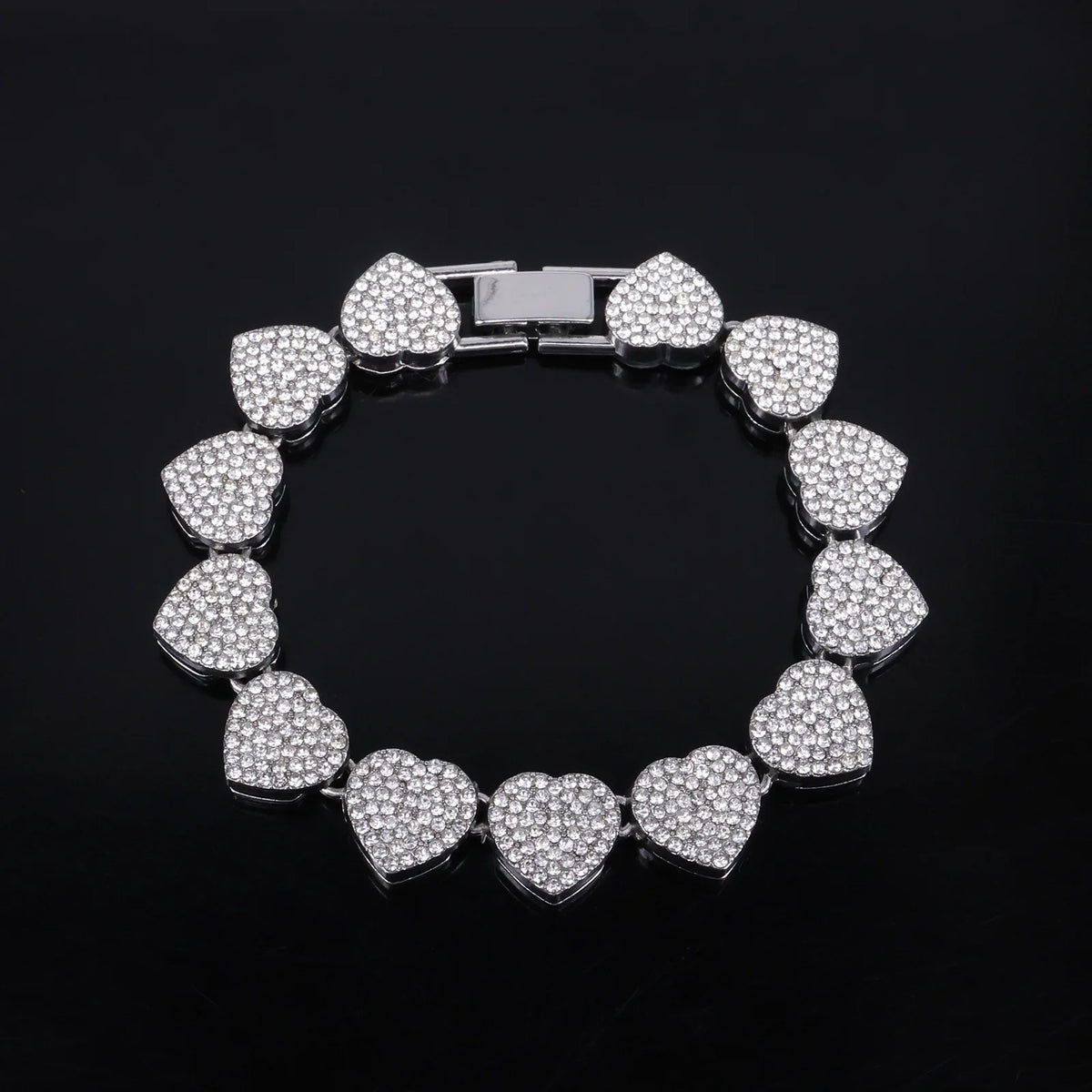 ZAKOL 45CM New Hip Hop Tennis Chain Bracelet Necklace Shiny Heart Rhinestone CZ Fashion Rock Party Jewelry Set