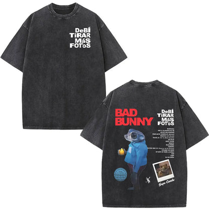 Washed Vintage Rapper Bad Bunny T-shirt Debi Tirar Mas Fotos DTMF Album 2025 T Shirts Men Women Hip Hop Oversized T-shirts Tops