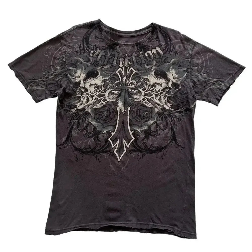 Summer Men's Breathable Round Neck T-shirt Y2K Retro Clothing Punk Hip Hop Pattern Printed Outdoor Fashion Top