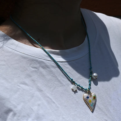 Handmade Knotted Rope Heart Pendant Necklace Fashion Sweater Chain Stackable Star Pearl Necklace for Women New Design Jewelry