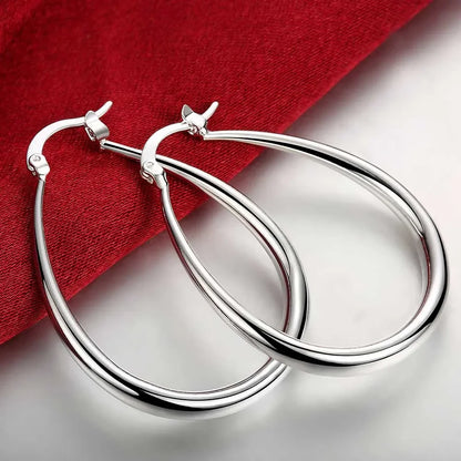 41MM 925 sterling silver Smooth Circle cute Hoop Earrings For Women Fashion Party Wedding Accessories Jewelry Christmas Gifts