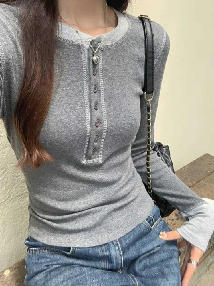 Y2K Patchwork T-Shirt 2025, Contrast Color Grunge Top, Harajuku Bodycon Casual Tee for Women