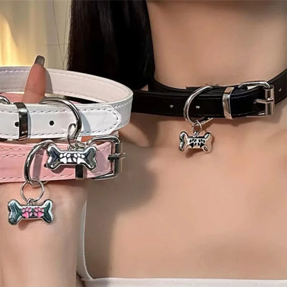 Colorful Leather Dog Claw Bone Punk Trendy Necklace for Women Exquisite PU Charms Choker Sweet Cool Party Jewelry Y2K Gifts
