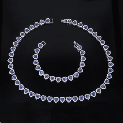 ZAKOL 45CM New Hip Hop Tennis Chain Bracelet Necklace Shiny Heart Rhinestone CZ Fashion Rock Party Jewelry Set