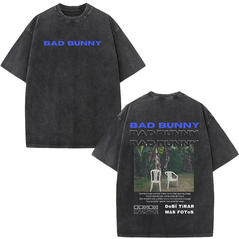 Washed Vintage Rapper Bad Bunny T-shirt Debi Tirar Mas Fotos DTMF Album 2025 T Shirts Men Women Hip Hop Oversized T-shirts Tops