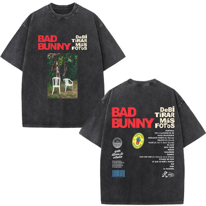 Washed Vintage Rapper Bad Bunny T-shirt Debi Tirar Mas Fotos DTMF Album 2025 T Shirts Men Women Hip Hop Oversized T-shirts Tops