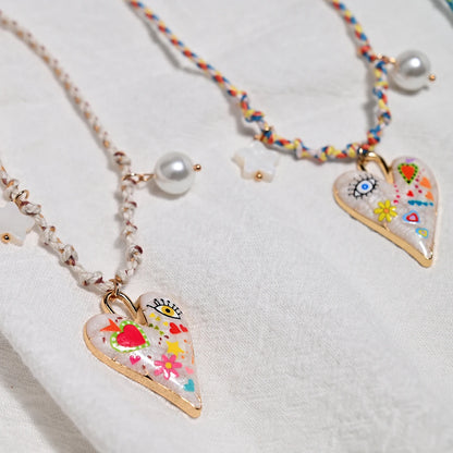 Handmade Knotted Rope Heart Pendant Necklace Fashion Sweater Chain Stackable Star Pearl Necklace for Women New Design Jewelry