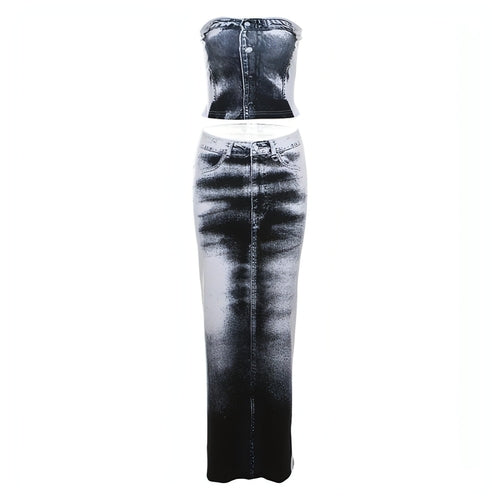 Gray slim-fit sheath split skirt from Carmine Juneberry, shown on a model, highlighting its tailored design and elegant style.