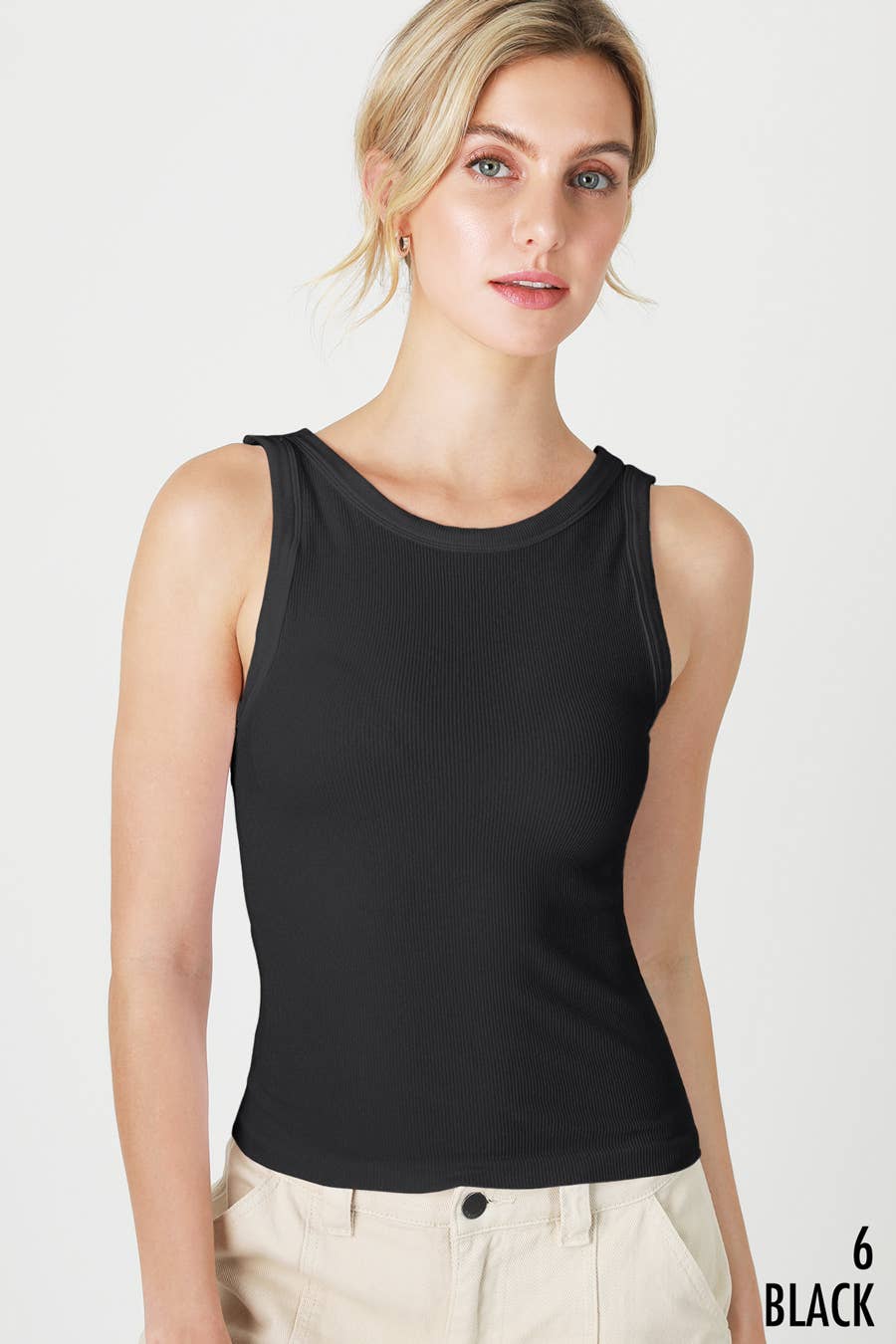 Reversible ribbed Western tank top for women by Cowhide and Conchos, scoop or crew neck, made in USA, sunburn color.