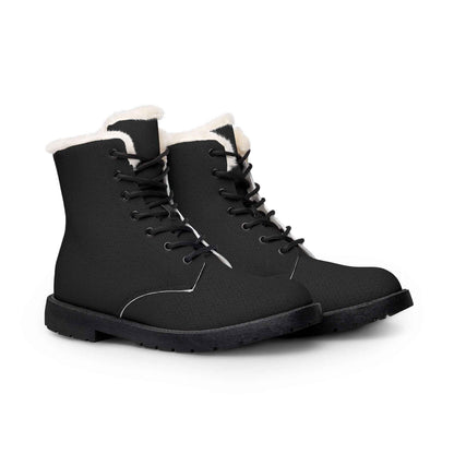 Black vegan ankle boots by Printify with a stylish design and comfortable sole, perfect for winter adventures.
