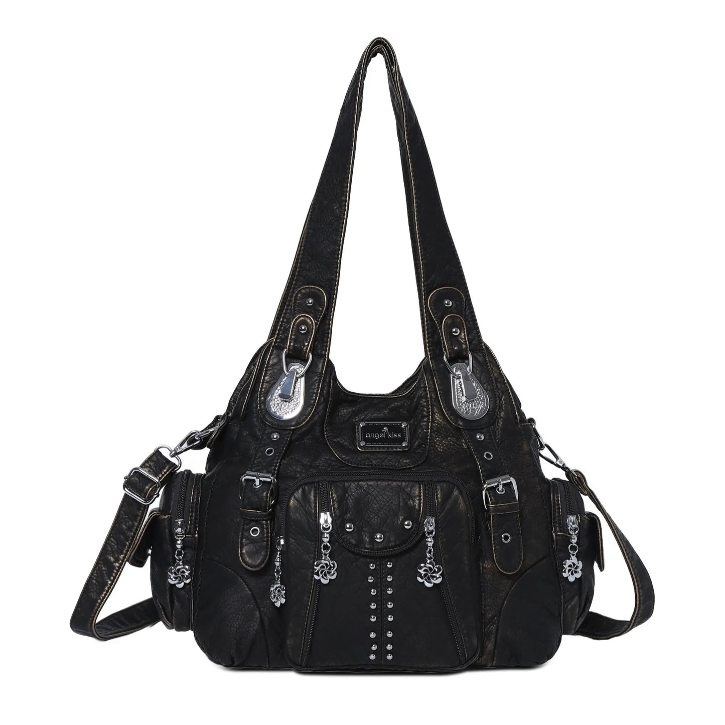 Redemption by Ashley North Angel Kiss hobo bag in soft PU leather with adjustable strap, multiple pockets, and anti-theft back zipper.