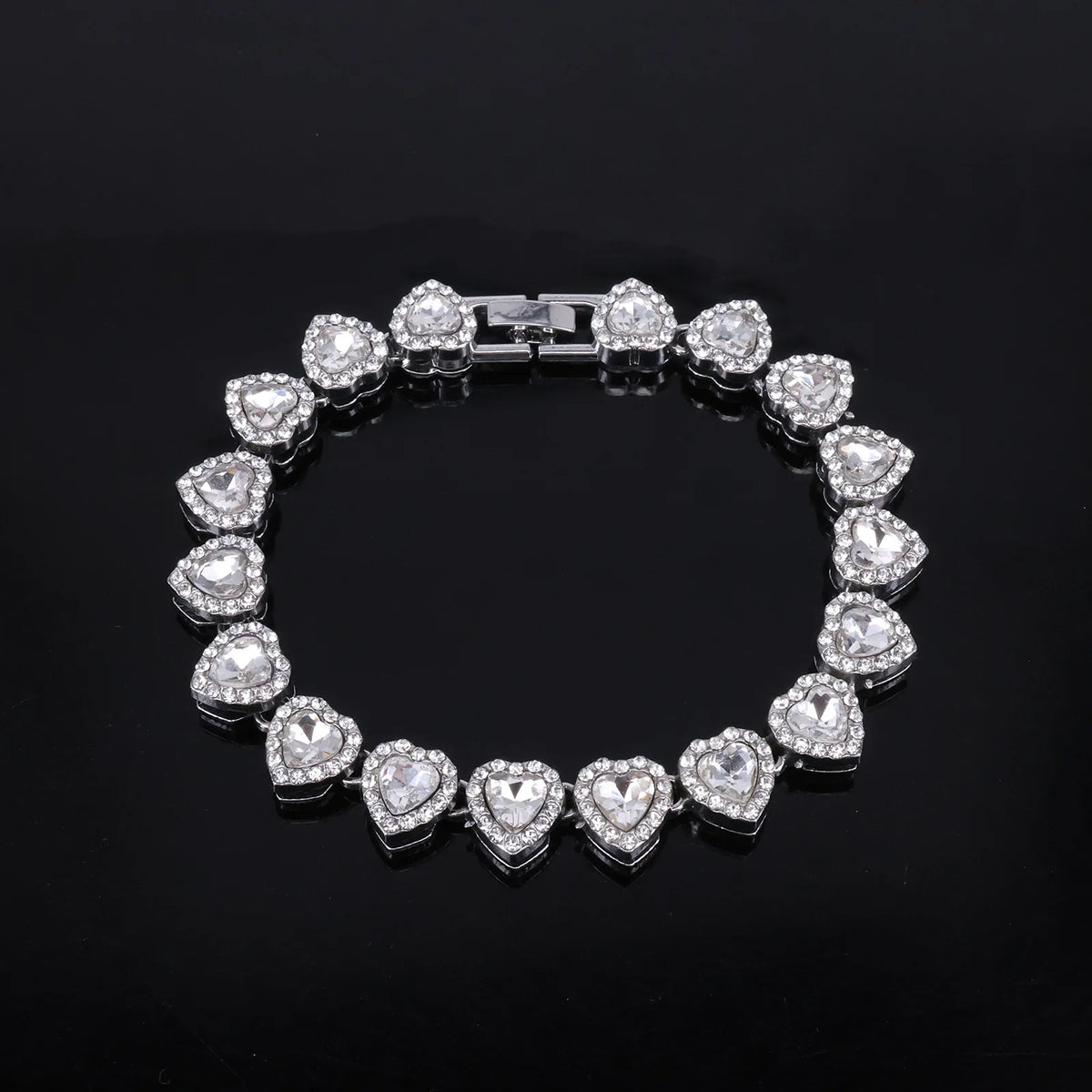 ZAKOL 45CM New Hip Hop Tennis Chain Bracelet Necklace Shiny Heart Rhinestone CZ Fashion Rock Party Jewelry Set